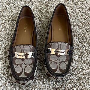 Coach Brown Signature Canvas Loafers with Gold Accent